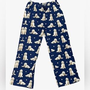 Comfies Goldendoodle Navy Blue Puppy Dog Print Unisex Pajama Pants Size Medium